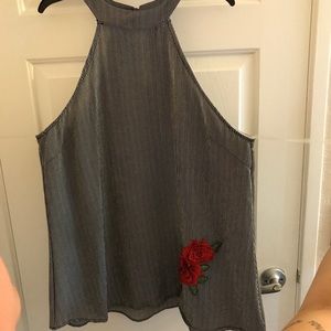 Halter Blouse with embroidered roses